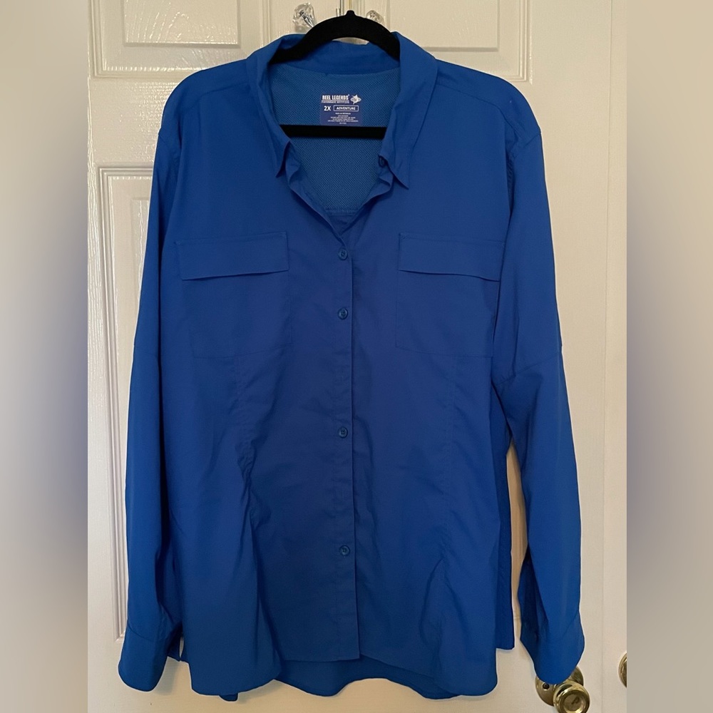 2X LONG SLEEVE LADIES LIGHTWEIGHT SHIRT. ROYAL BLUE